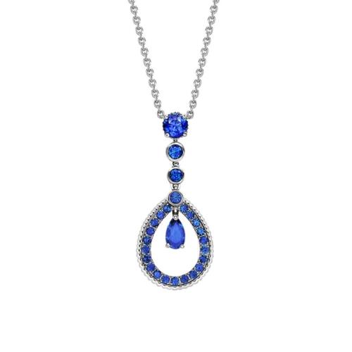 Teardrop Sapphire and Diamond Pendant, 14k White Gold - Mills Jewelers